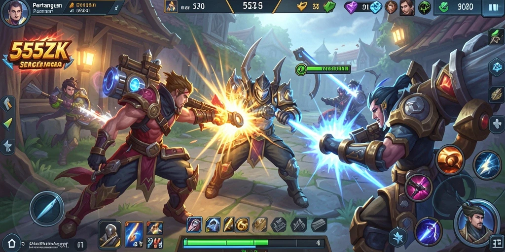 Screenshot gameplay 555ZK yang menampilkan pertarungan tim yang seru