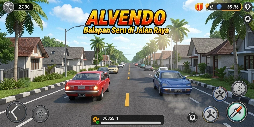 Screenshot gameplay ALVENDO menampilkan momen balapan yang mendebarkan.
