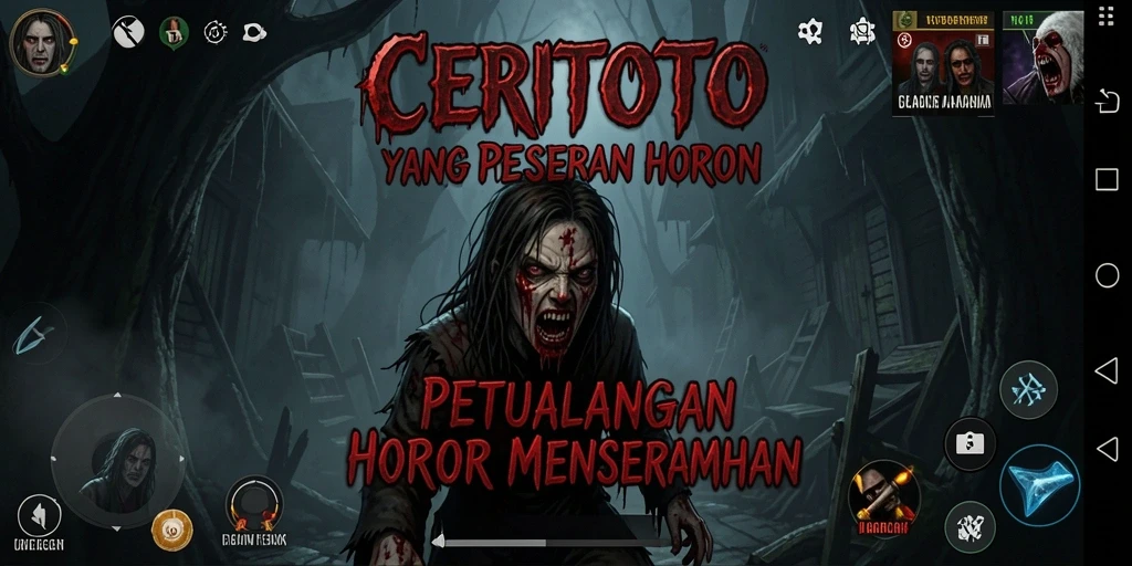Tampilan gameplay menyeramkan CERITOTO dengan suasana mencekam.