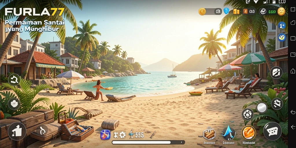 Screenshot gameplay FURLA77 menunjukkan suasana permainan yang ceria dan menentang.