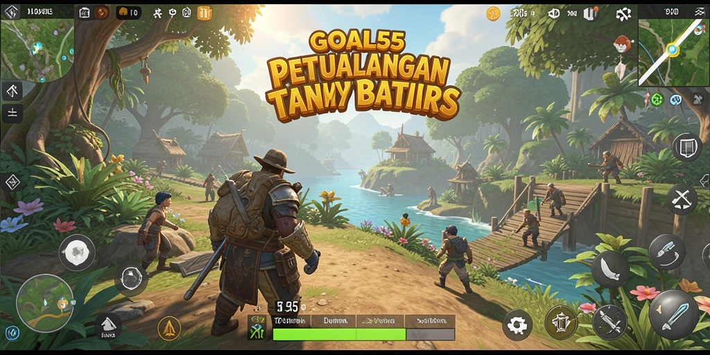 Screenshot utama GOAL55 menampilkan karakter dalam petualangan Open World yang mendebarkan.