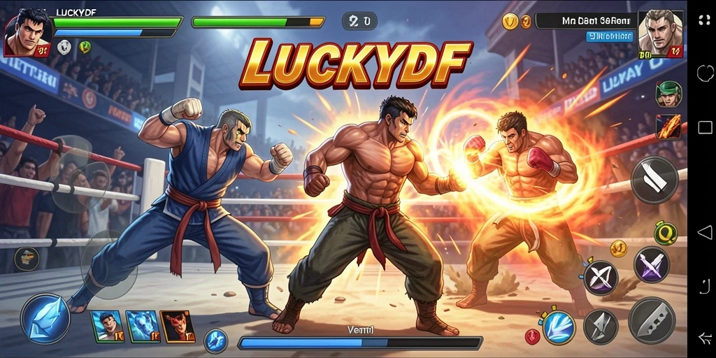 Tampilan gameplay LUCKYDF dengan grafis pertarungan yang menakjubkan.