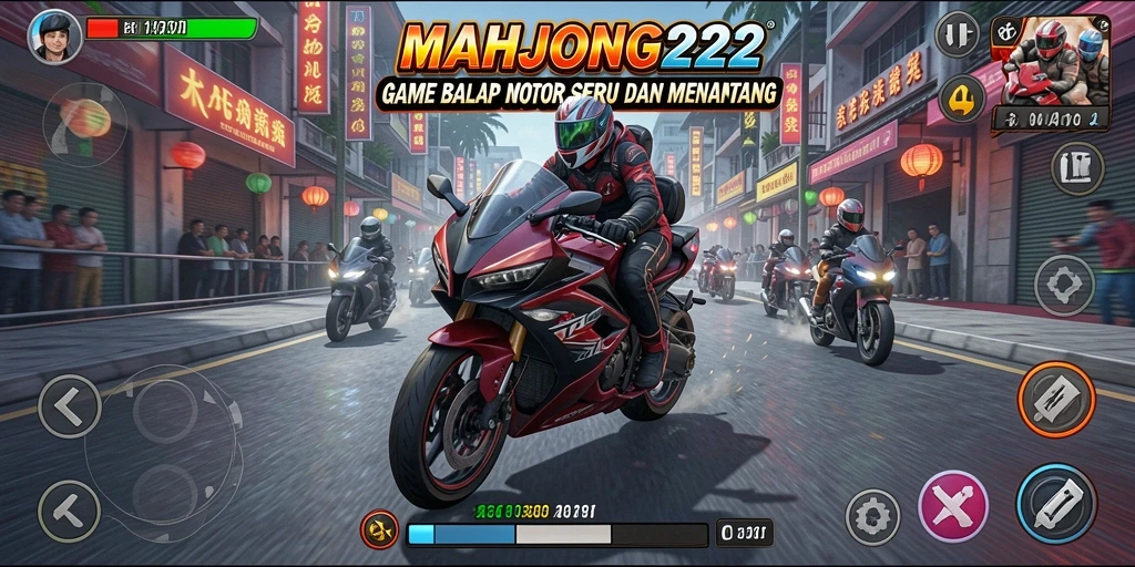 Gameplay seru dari MAHJONG222 yang menampilkan balap motor menegangkan.