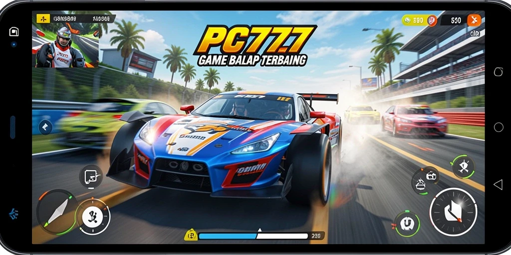 Tampilan gameplay PC777 yang menegangkan saat balapan di jalur yang menantang.