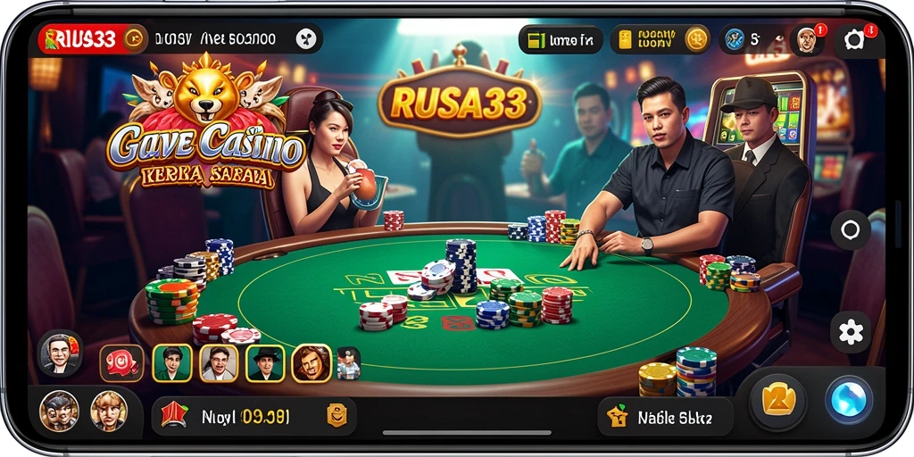 Screenshot gameplay RUSA33 yang menampilkan dealer langsung dan suasana kasino.