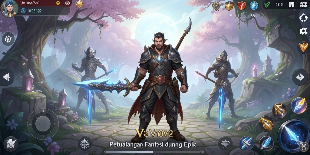 Tampilan gameplay epik dengan karakter dan musuh yang menantang.